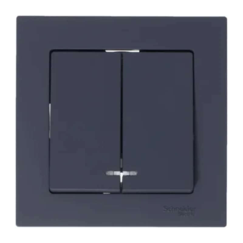 Выключатель двухклавишный с подсветкой Schneider Atlasdesign 10А, грифель