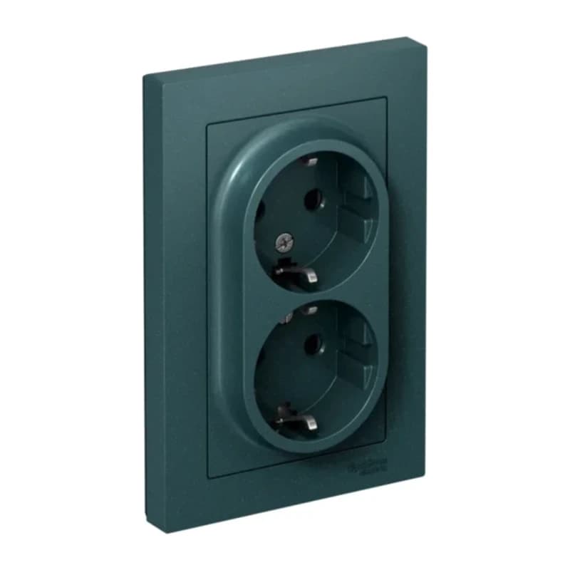 Розетка двойная с заземлением со шторками в сборе Atlasdesign 16А, изумруд