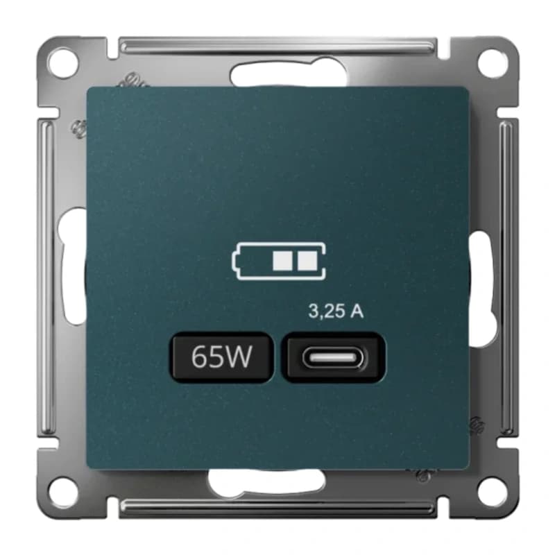 Розетка USB для зарядки Atlasdesign тип-C 65W высокоскор.заряд. QC, PD, изумруд