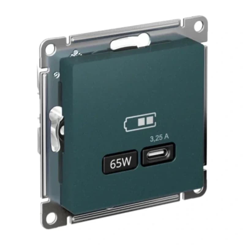 Розетка USB для зарядки Atlasdesign тип-C 65W высокоскор.заряд. QC, PD, изумруд