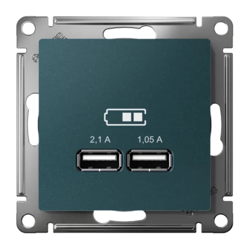Розетка USB двойная для зарядки Atlasdesign 2,1А, изумруд