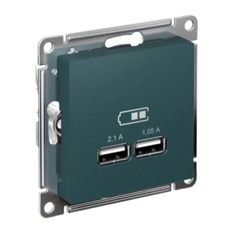 Розетка USB двойная для зарядки Atlasdesign 2,1А, изумруд