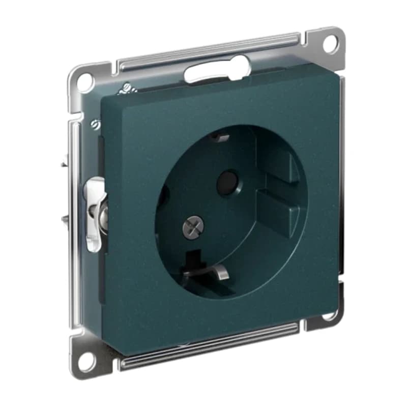 Розетка с заземлением со шторками Atlasdesign 16А, изумруд