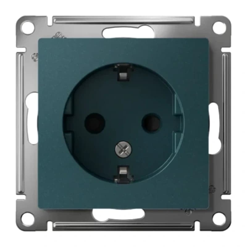 Розетка с заземлением со шторками Atlasdesign 16А, изумруд