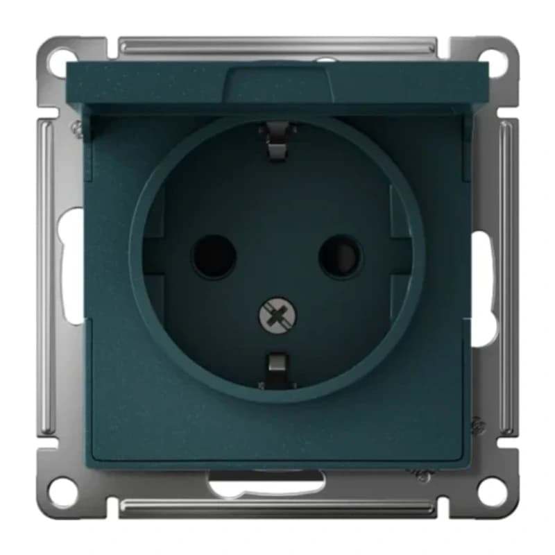Розетка с заземлением со шторками и крышкой Atlasdesign 16А IP20, изумруд