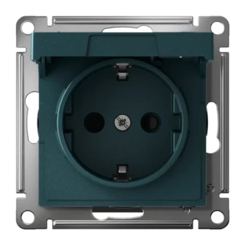 Розетка с заземлением со шторками и крышкой Atlasdesign 16А IP20, быстрозажим. клем., изумруд
