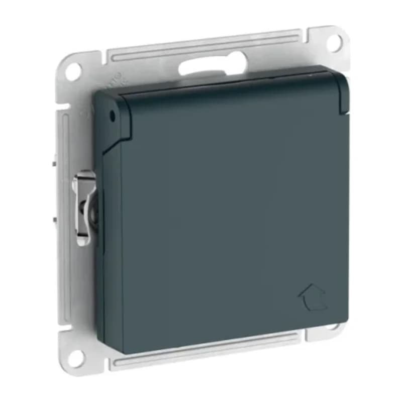 Розетка с заземлением со шторками и крышкой Atlasdesign 16А IP20, быстрозажим. клем., изумруд