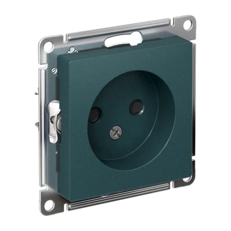 Розетка без заземления со шторками Atlasdesign 16А, изумруд