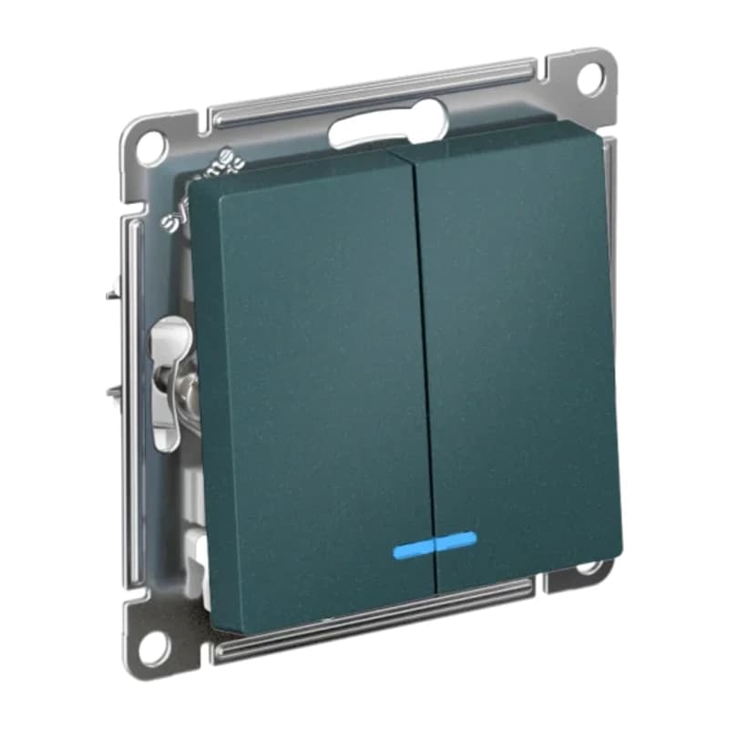 Выключатель двухклавишный с подсветкой Schneider Atlasdesign 10А, изумруд