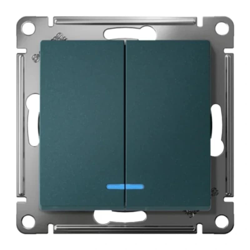 Выключатель двухклавишный с подсветкой Schneider Atlasdesign 10А, изумруд