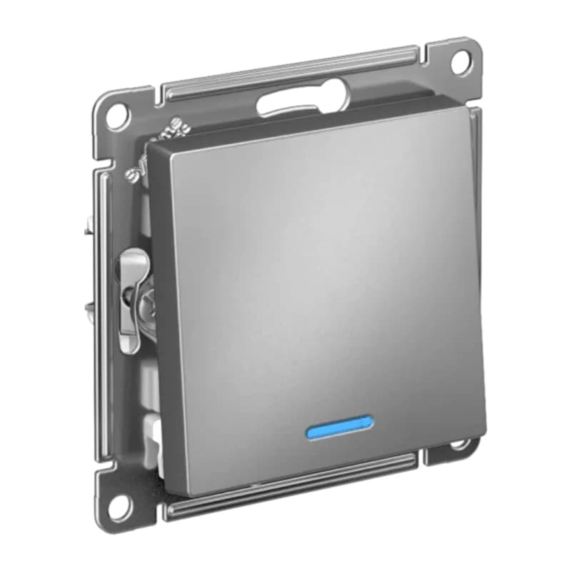 Выключатель одноклавишный с подсветкой Schneider Atlasdesign 10А, сталь