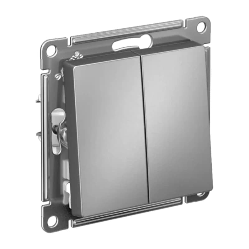 Выключатель двухклавишный кнопочный Atlasdesign 10А, сталь