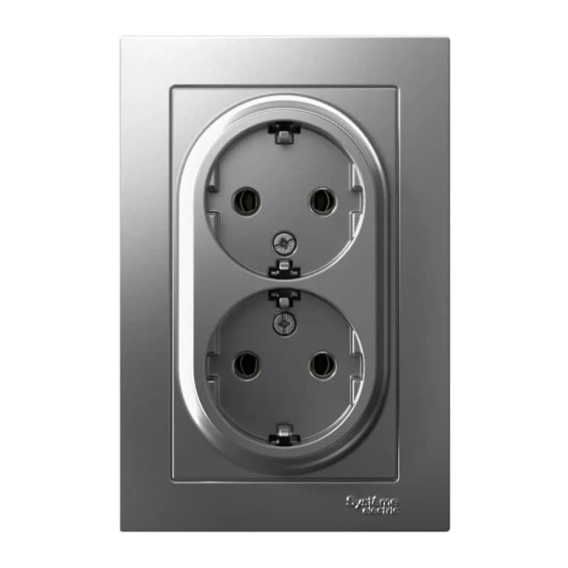 Розетка двойная с заземлением в сборе Atlasdesign 16А, сталь