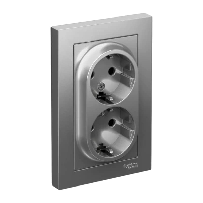 Розетка двойная с заземлением со шторками в сборе Atlasdesign 16А, сталь