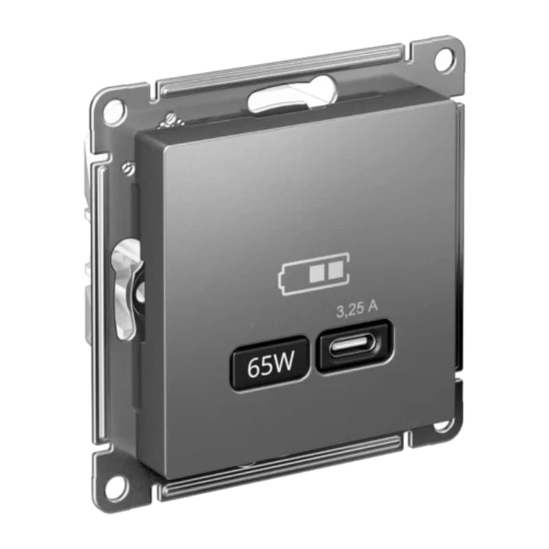 Розетка USB для зарядки Atlasdesign тип-C 65W высокоскор.заряд. QC, PD, сталь