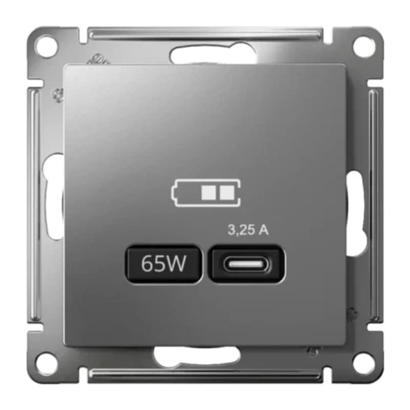 Розетка USB для зарядки Atlasdesign тип-C 65W высокоскор.заряд. QC, PD, сталь