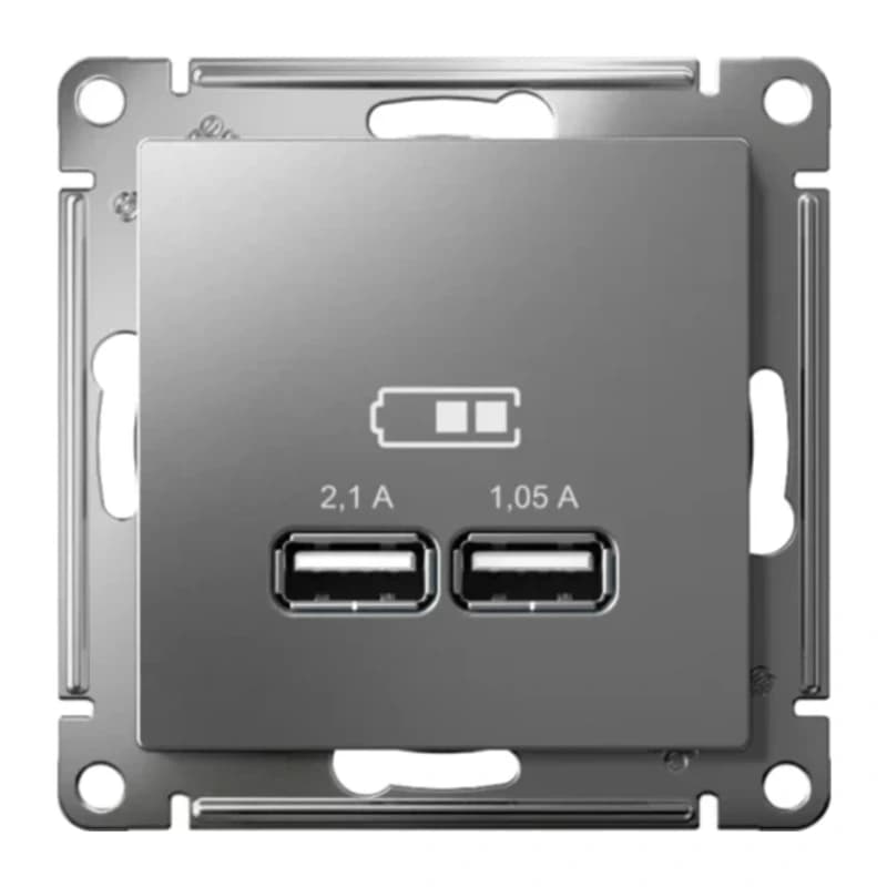 Розетка USB двойная для зарядки Atlasdesign 2,1А, сталь