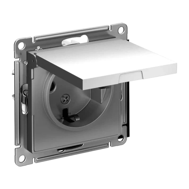 Розетка с заземлением со шторками и крышкой Atlasdesign 16А IP20, сталь