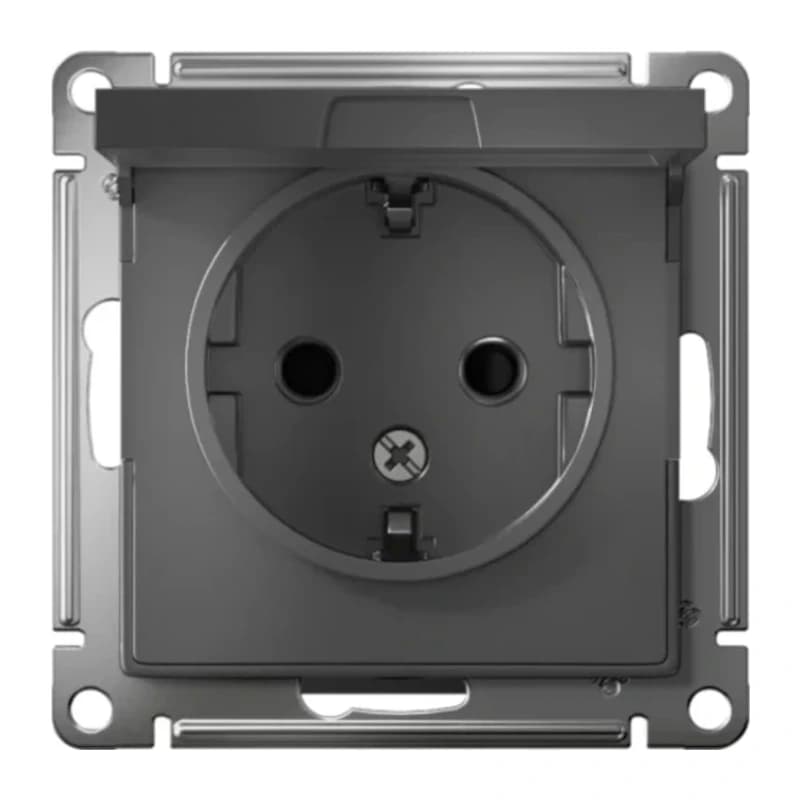 Розетка с заземлением со шторками и крышкой Atlasdesign 16А IP20, сталь
