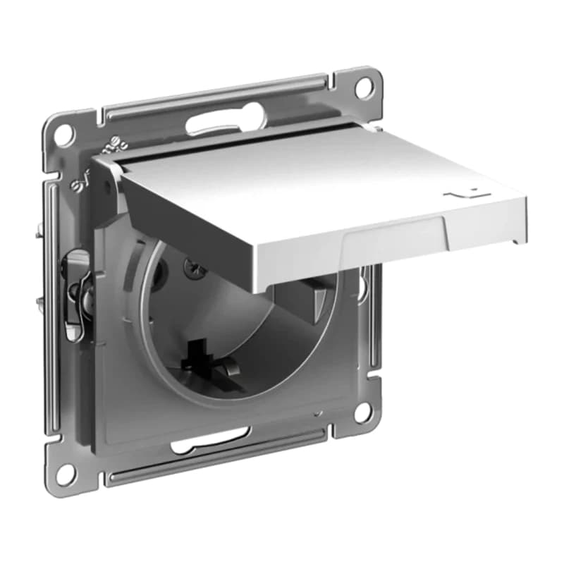 Розетка с заземлением со шторками и крышкой Atlasdesign 16А IP20, быстрозажим. клем., сталь