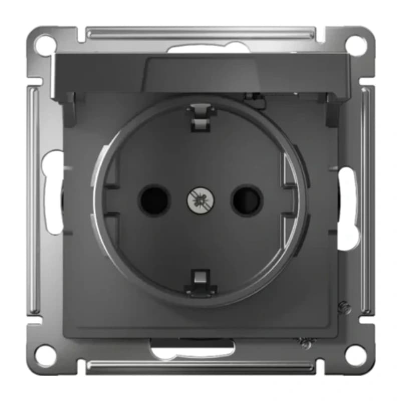 Розетка с заземлением со шторками и крышкой Atlasdesign 16А IP20, быстрозажим. клем., сталь