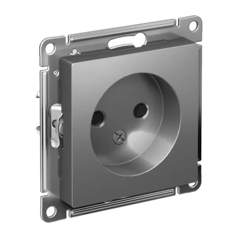 Розетка без заземления со шторками Atlasdesign 16А, сталь