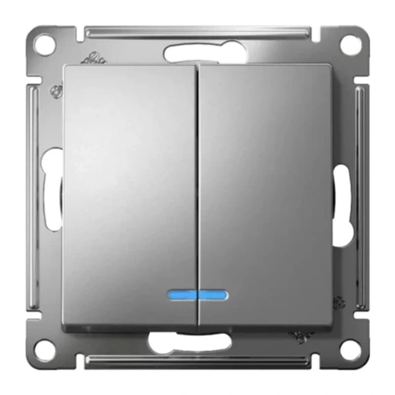 Выключатель двухклавишный с подсветкой Schneider Atlasdesign 10А, сталь