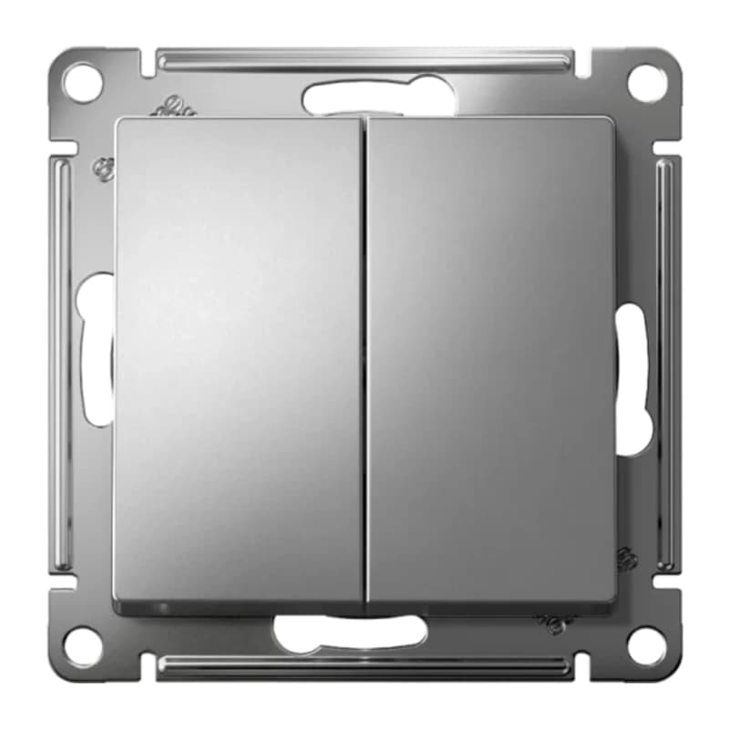 Выключатель двухклавишный проходной Schneider Atlasdesign 10А, сталь