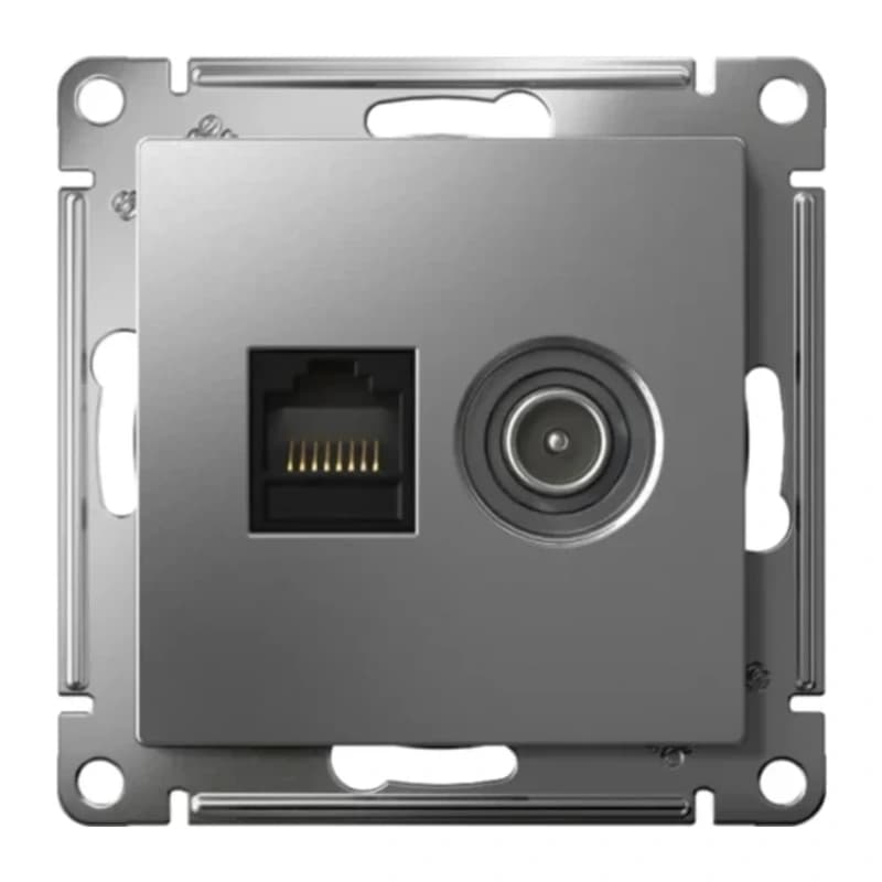 Розетка TV и интернет розетка Schneider Atlasdesign RJ 45, 5 кат., сталь