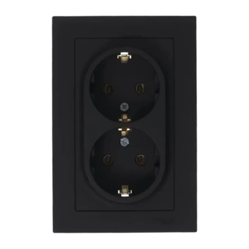 Розетка двойная с заземлением в сборе Atlasdesign 16А, карбон