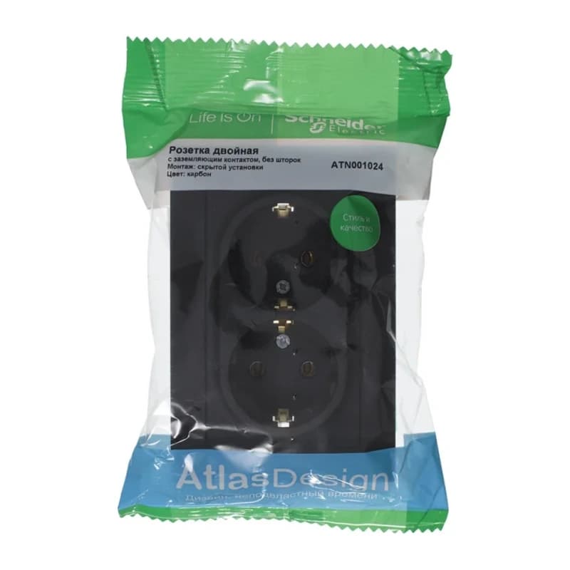 Розетка двойная с заземлением в сборе Atlasdesign 16А, карбон