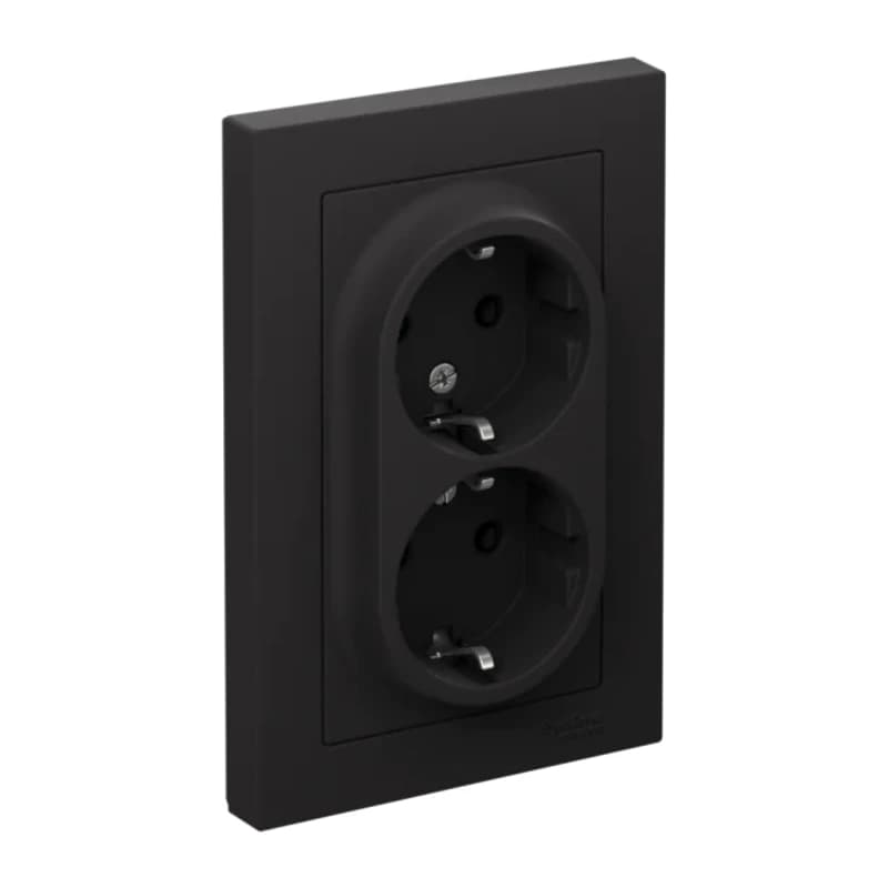 Розетка двойная с заземлением в сборе Atlasdesign 16А, карбон