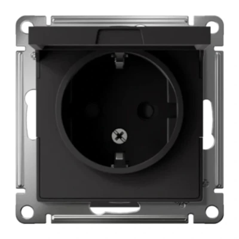Розетка с заземлением со шторками и крышкой Atlasdesign 16А IP20, карбон