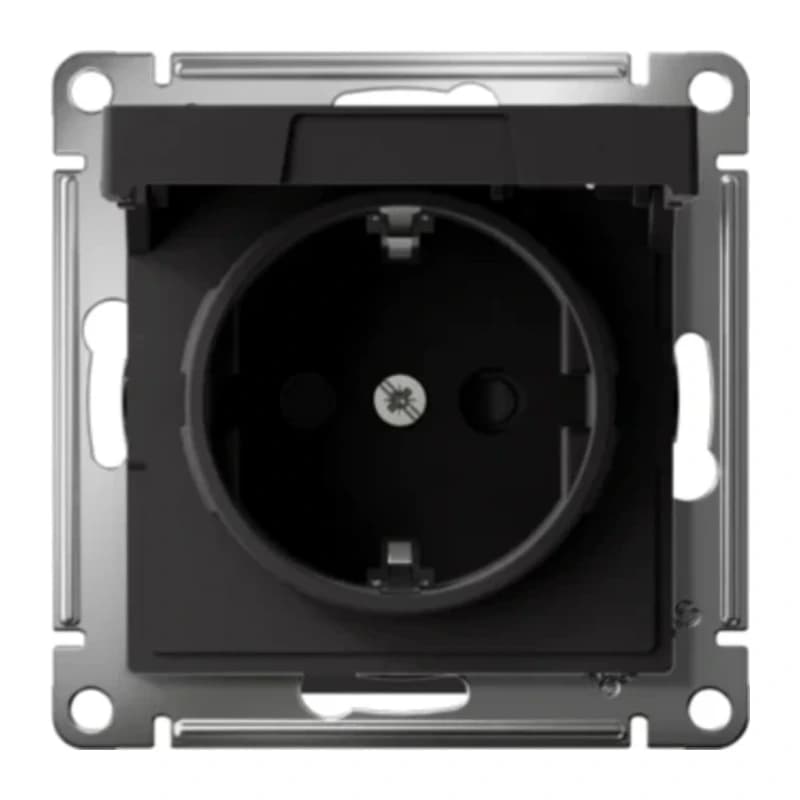 Розетка с заземлением со шторками и крышкой Atlasdesign 16А IP20, быстрозажим. клем., карбон