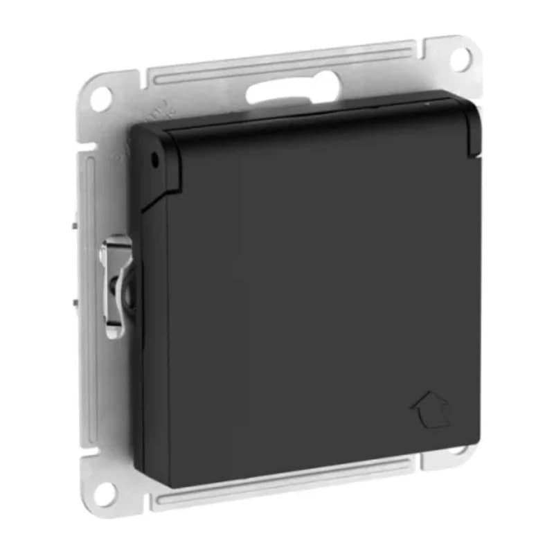 Розетка с заземлением со шторками и крышкой Atlasdesign 16А IP20, быстрозажим. клем., карбон