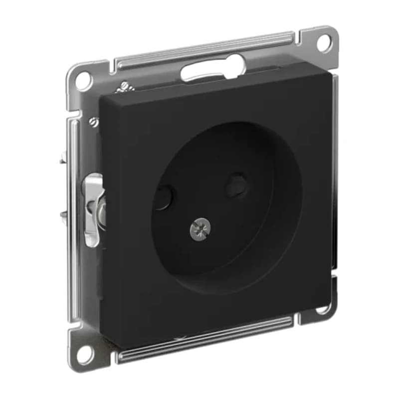 Розетка без заземления со шторками Atlasdesign 16А, карбон