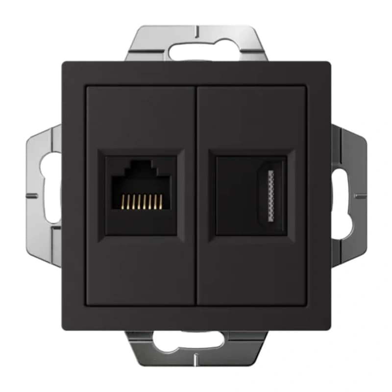 Розетка HDMI + интернет розетка 5 кат., Atlasdesign, карбон