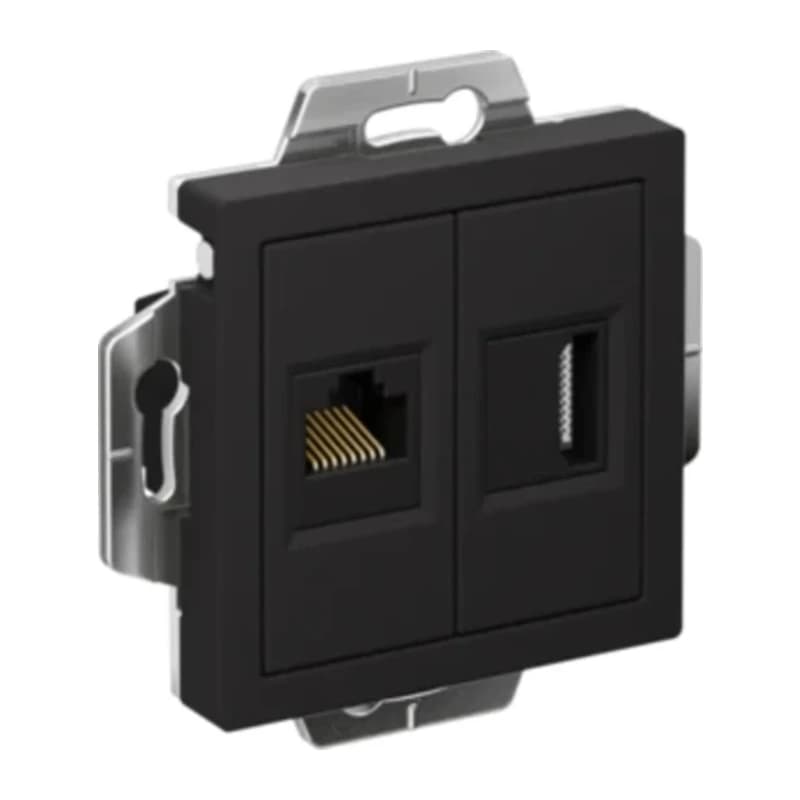 Розетка HDMI + интернет розетка 5 кат., Atlasdesign, карбон