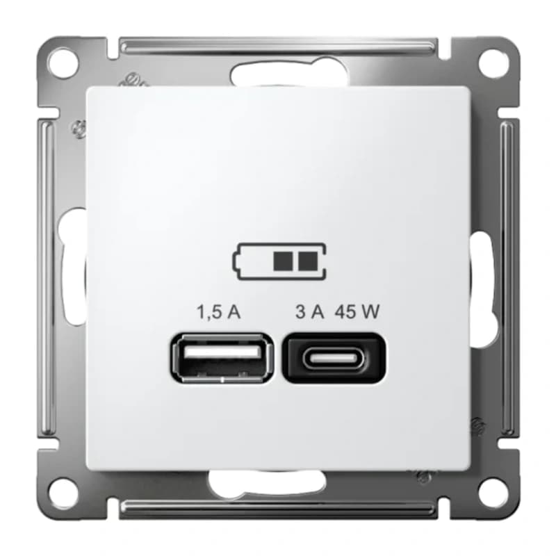 Розетка USB для зарядки двойная Atlasdesign A + тип-C 45W высокоскор.заряд. QC, PD, лотос