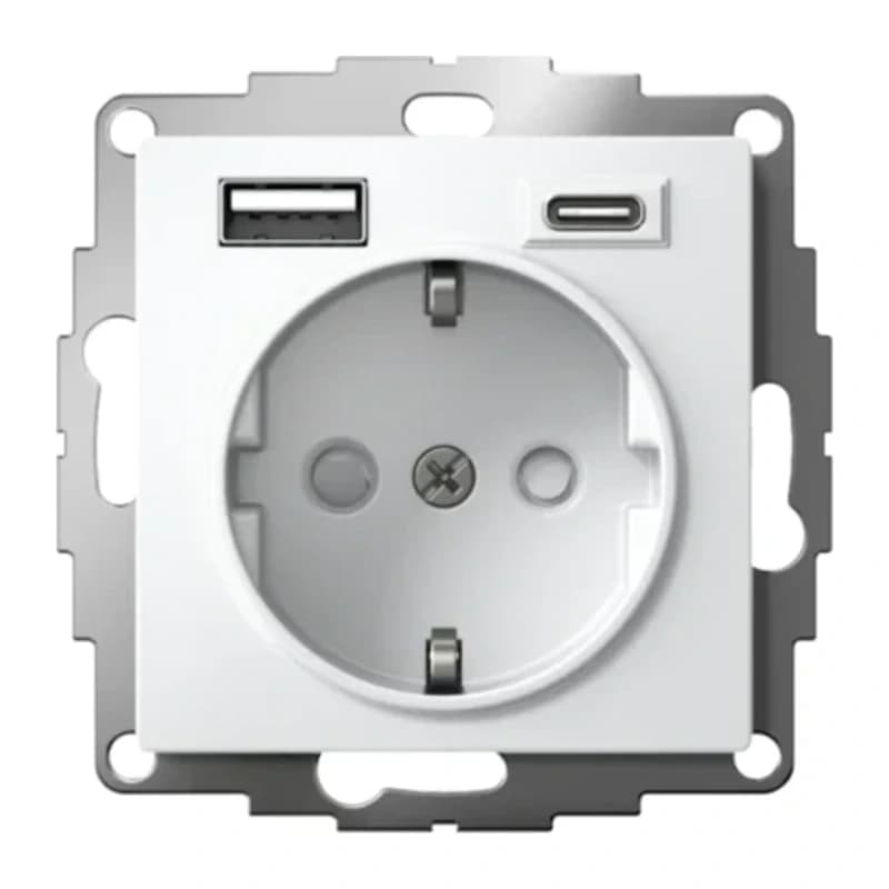 Розетка с заземлением Atlasdesign 16А+2USB A+С, (5В/2,4А/3 А, 2х5В/1,5А), лотос