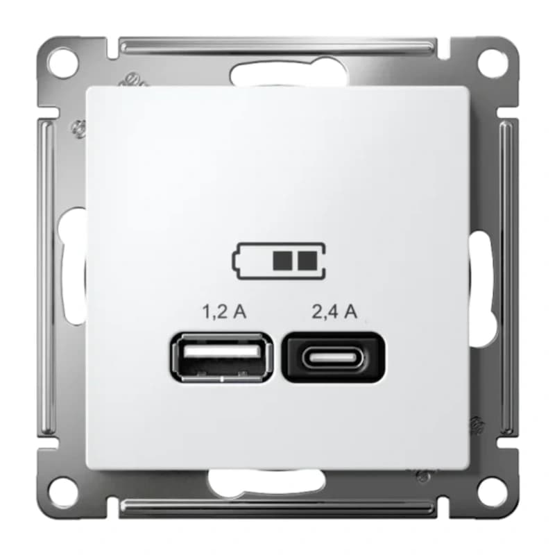 Розетка USB двойная для зарядки A+С, 5В/2,4А, 2х5В/1,2 А, Atlasdesign, лотос