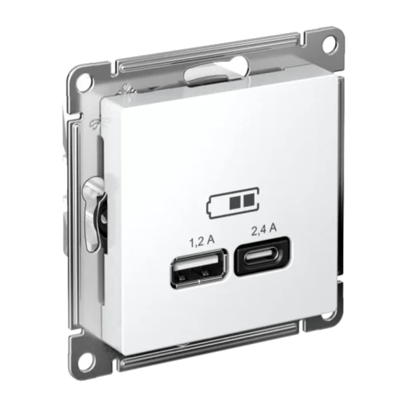 Розетка USB двойная для зарядки A+С, 5В/2,4А, 2х5В/1,2 А, Atlasdesign, лотос