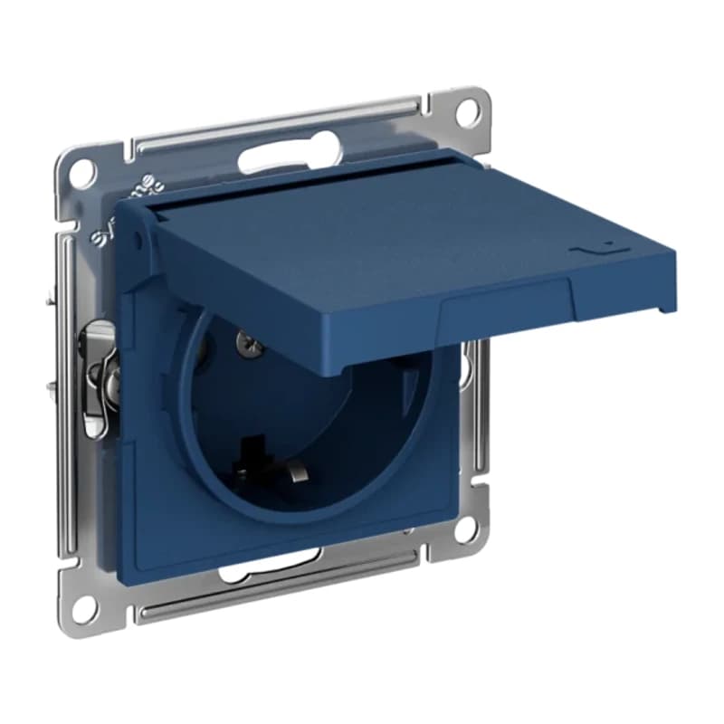 Розетка с заземлением со шторками и крышкой Atlasdesign 16А IP20, быстрозажим. клем., лотос