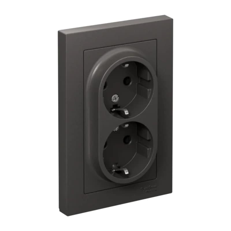 Розетка двойная с заземлением в сборе Atlasdesign 16А, базальт