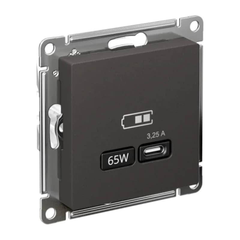 Розетка USB для зарядки Atlasdesign тип-C 65W высокоскор.заряд. QC, PD, базальт