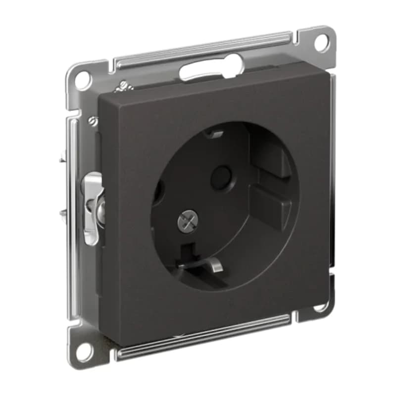 Розетка с заземлением со шторками Atlasdesign 16А, быстрозажим. клем., базальт