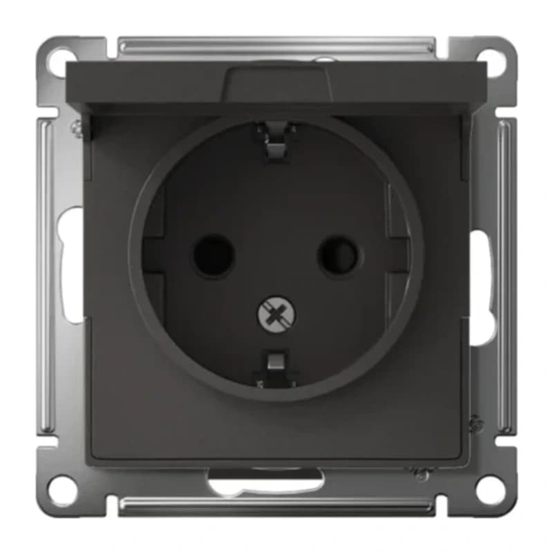 Розетка с заземлением со шторками и крышкой Atlasdesign 16А IP20, быстрозажим. клем., базальт