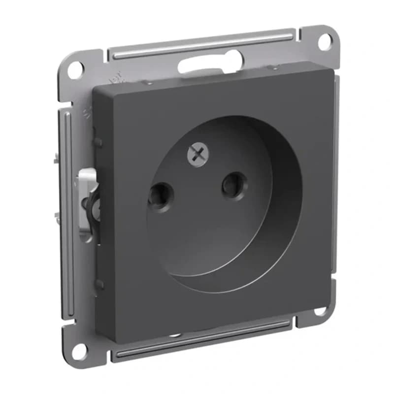 Розетка без заземления со шторками Atlasdesign 16А, базальт