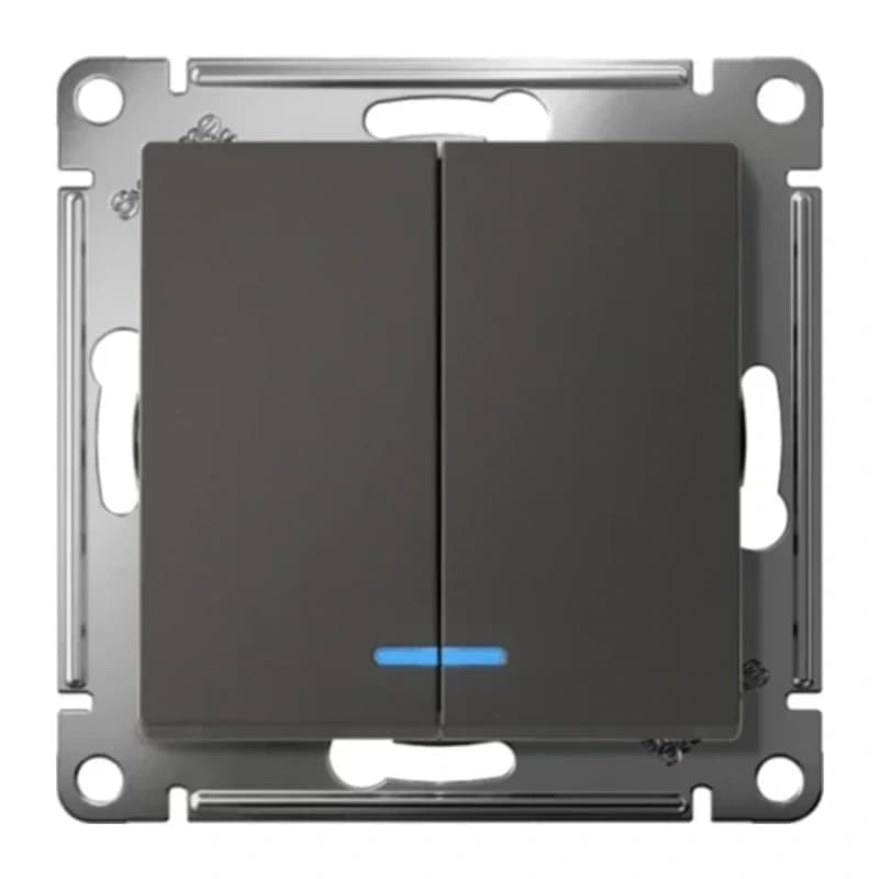 Выключатель двухклавишный с подсветкой Schneider Atlasdesign 10А, базальт