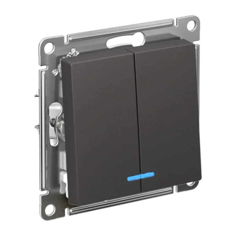 Выключатель двухклавишный с подсветкой Schneider Atlasdesign 10А, базальт